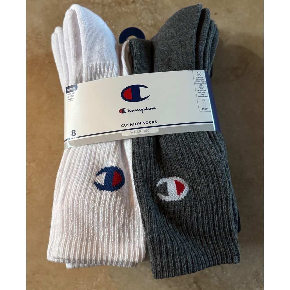 Champion Cushion Crew Socks Mens 6-12.5 Multi 8-Pack Wear 360 Performance NEW